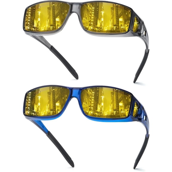 Night Vision Driving Glasses Fit Over Glasses for Men Women, Nighttime Eyeglasses Yellow Lens