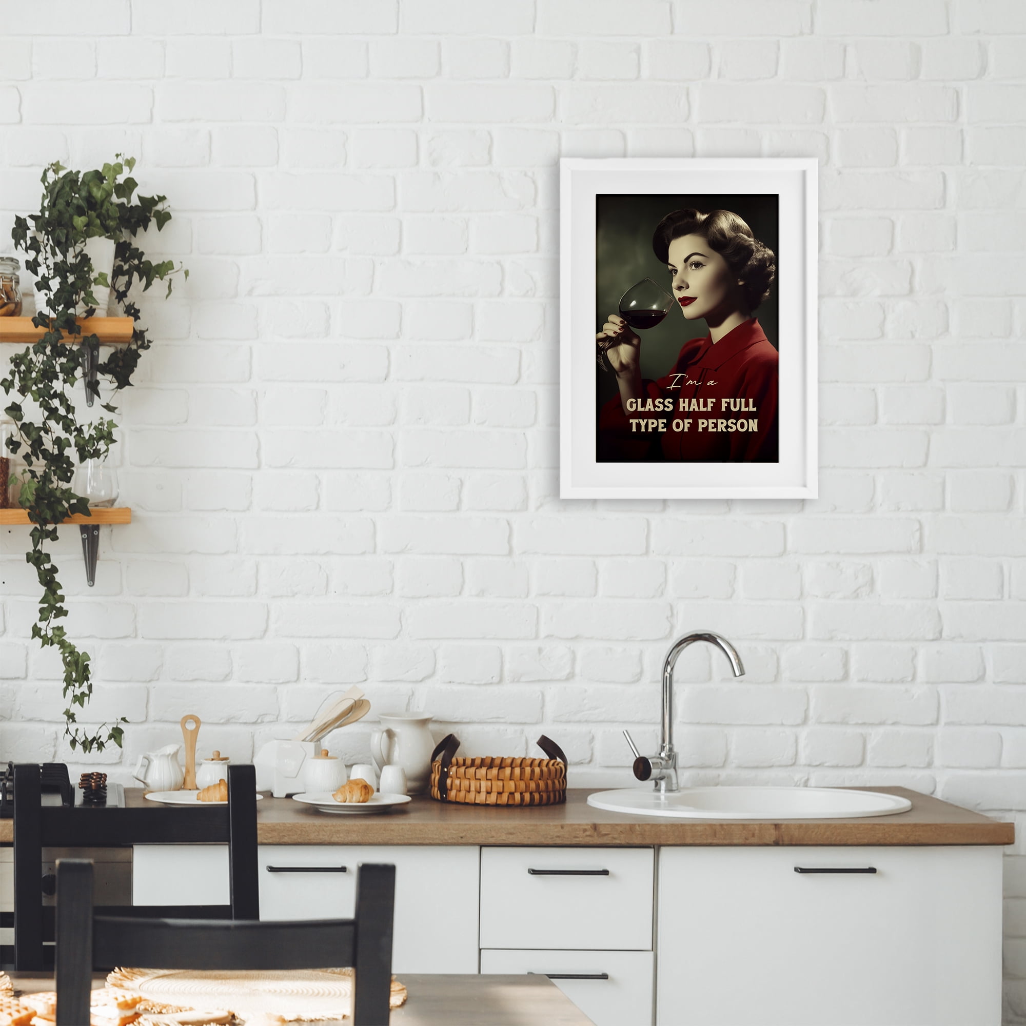 Stupell Industries Glass Half Full Person White Framed Print Under Glass, design by Andreas Magnusson