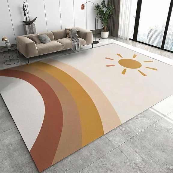 Sun Line Art Area Rug, Boho Abstract Indoor Non Slip Kids Rug, Machine Washable Breathable Durable Carpet for Living Room Bedroom Kitchen Dining Room Home Office Floor Mat 3 x 5ft