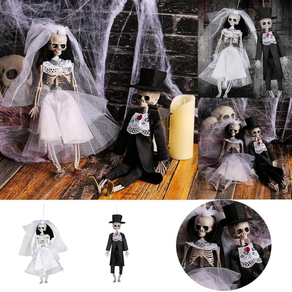 Yujia Halloween Bride Skeleton Figurine, Hand-Painted Resin Desktop Decoration, Unique Wedding Themed Home Ornament, Artistic Tabletop Display for Party and Anniversary Keepsake