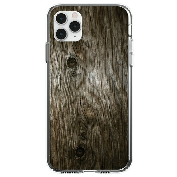 DistinctInk Clear Shockproof Hybrid Case for iPhone 11 Pro MAX (6.5" Screen) - TPU Bumper, Acrylic Back, Tempered Glass Screen Protector - Brown Weathered Wood Grain Print - Printed Wood Grain Image