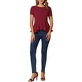 thumbnail image 2 of INSPIRE CHIC Women's Peplum Top Short Sleeve Round Neck Stretch Classic Blouse XL Dark Red, 2 of 6