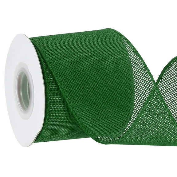 Uxcell Burlap Wired Ribbon Natural Jute Wired Edge Ribbons Solid Rustic Ribbon with Iron Wire for Crafts Gift Wrapping Dark Green 3 in