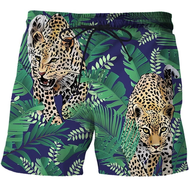 Pantalones cortos de playa 3D con estampado de leopardo de la selva para hombre, Shorts de Surf de secado rápido para verano, Shorts deportivos informales Fivean unisex