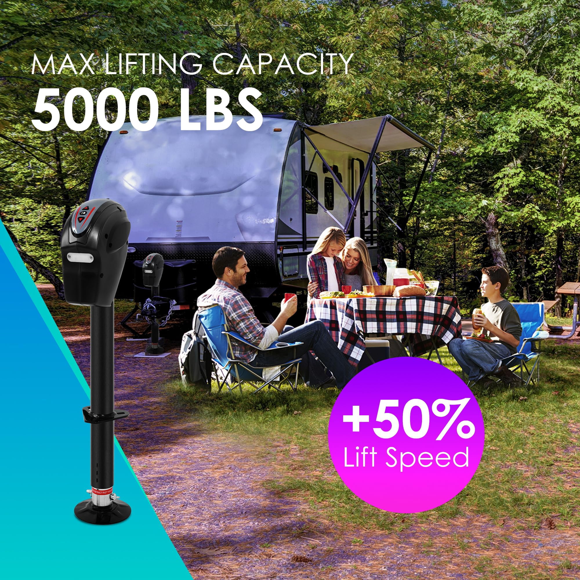 TowingMaster Electric Trailer Jack with Backlit Control Touch Panel, 5,000 lb 12V DC Motor A-Frame Heavy-Duty Power Jack with LED Light & 7-Way Plugfor Trailers Trucks RV Cars