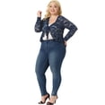 thumbnail image 3 of DARING DIVA Women's Plus Sheer Lace Shrug Bolero Crop Cardigans 3X Navy Blue, 3 of 6