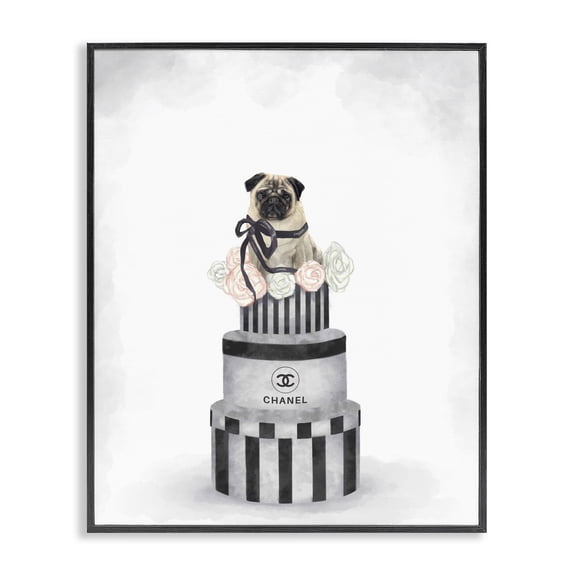 Stupell Industries Contemporary Fashion Box Stack Pet Dog Pink Grey Black Framed Giclee Art, 16 x 20, by Ziwei Li
