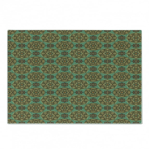 Mandala Cutting Board, Traditional Pattern with Flowers Eastern Influenced Design, Decorative Tempered Glass Cutting and Serving Board, Small Size, Multicolor, by Ambesonne