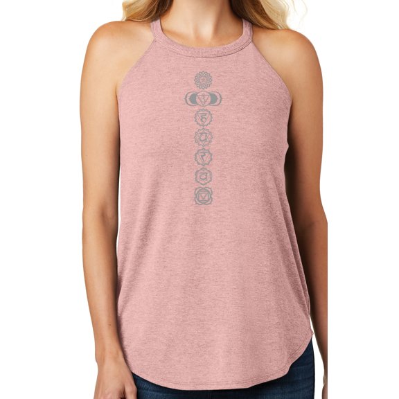 Women's 7 Grey Chakras Yoga Tank Top, Large Blush