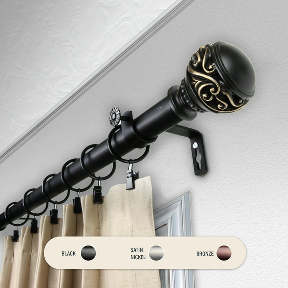 Domovina Jana 1" Curtain Rod-Color:Black,Size:28-48"