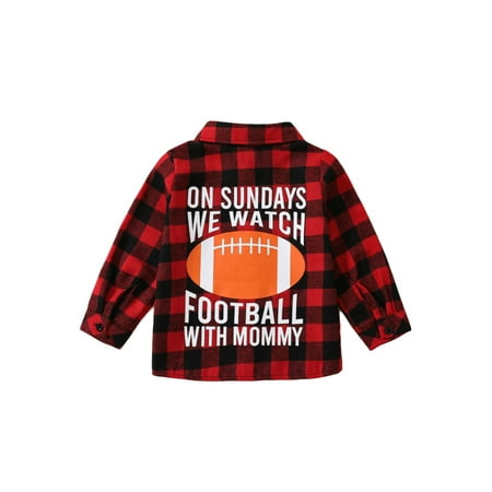 

Toddler Baby Boy Girl Plaid Shirt Casual Long Sleeve Single-Breasted Rugby Letter Print Tops Kids Fall Casual Streetwear