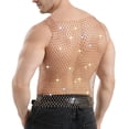 thumbnail image 6 of UVEASISHA Men's Sleeveless Party Shirts Sparkly Mesh Rhinestone Tank Tops Sheer See Through Fishnet Shirt for Festival Nightclub Wear Gold M, 6 of 6