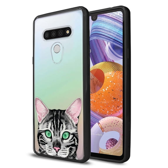 FINCIBO Slim TPU Bumper + Clear Hard Back Cover for LG Stylo 6 6.8" 2020, Animal Spotted Silver Bengal Kitten Cat
