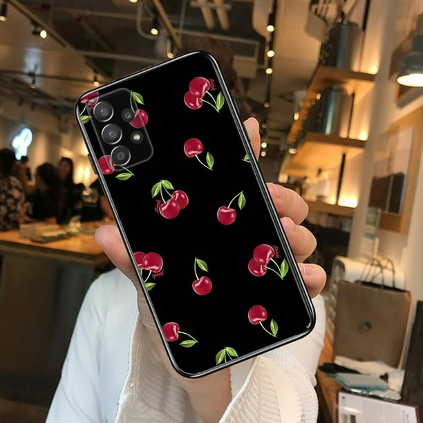 Funda de teléfono con cerezas para mujer, carcasa negra para Samsung Galaxy A70, A50, A51, A71, A52, A40, A30, A31, A90, A20E, 5G, a20s qiuyongming unisex