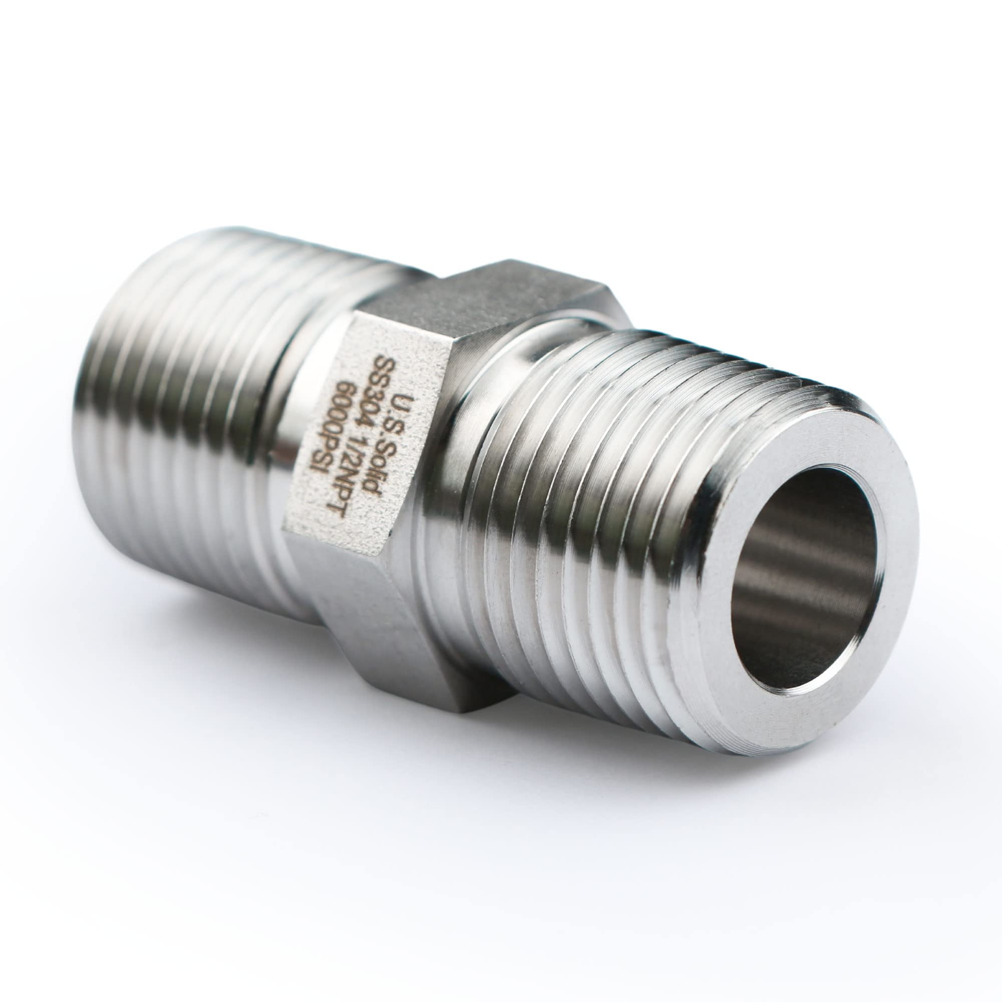 Buy U.S. Solid 1pc 304 Stainless Steel Hex Nipple 6000psi High Pressure Heavy Duty Pipe Fitting