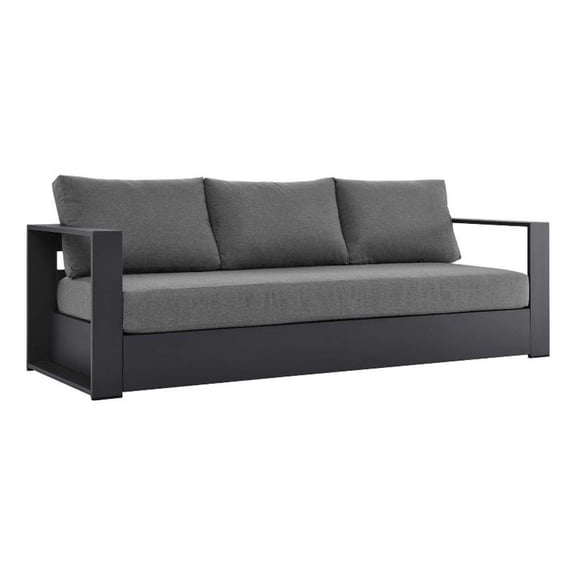 Pemberly Row Modern Powder-Coated Aluminum/Fabric Outdoor Sofa in Charcoal/Gray