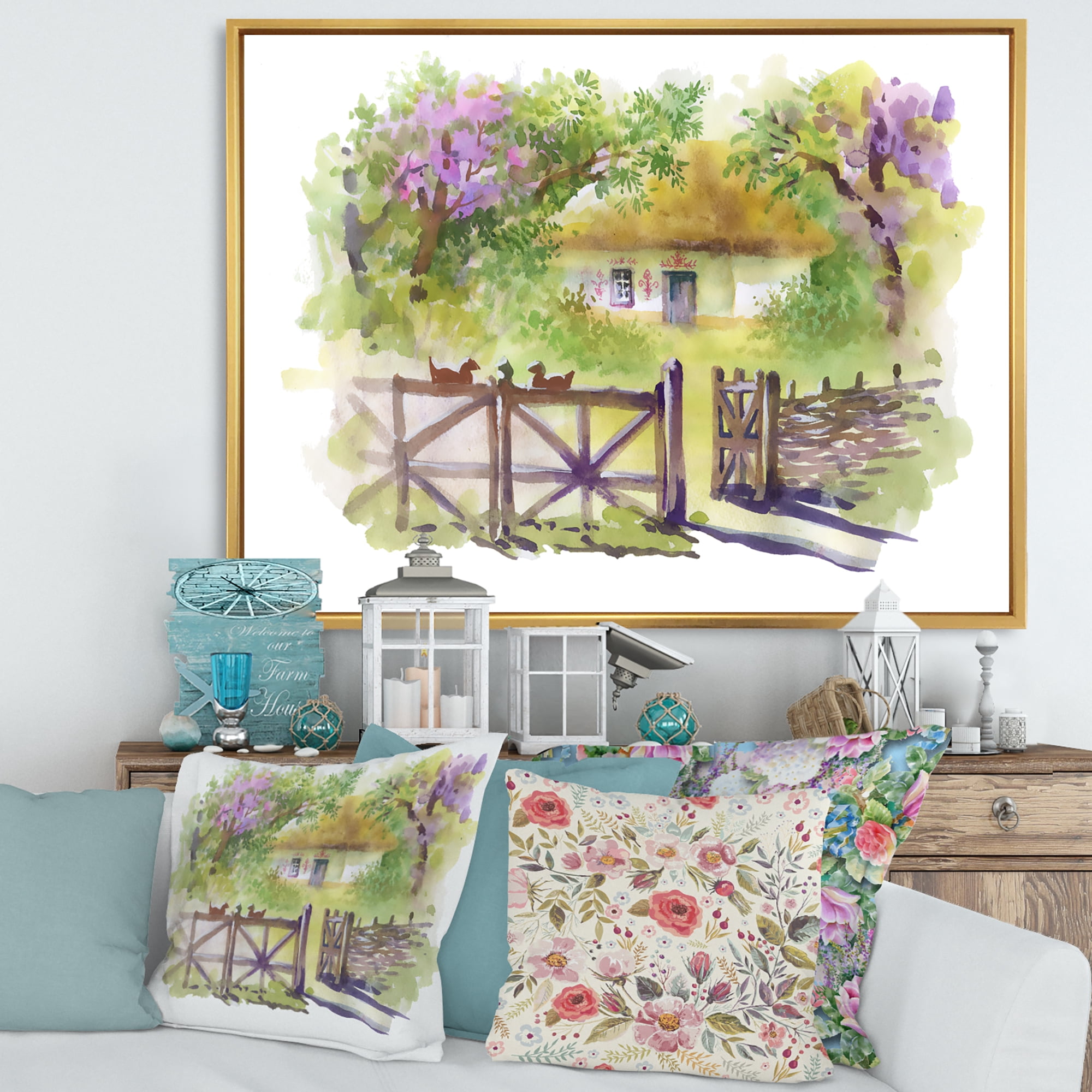 Designart 'Impression of Rustic Cottage In The Woods' Traditional Framed Canvas Wall Art Print