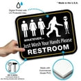 thumbnail image 4 of Bigtime Signs Funny Bathroom Sign for Restroom 11.5" x 8.75" Rigid PVC | All Gender Bigfoot & Alien Wash Your Hands Please, 4 of 9