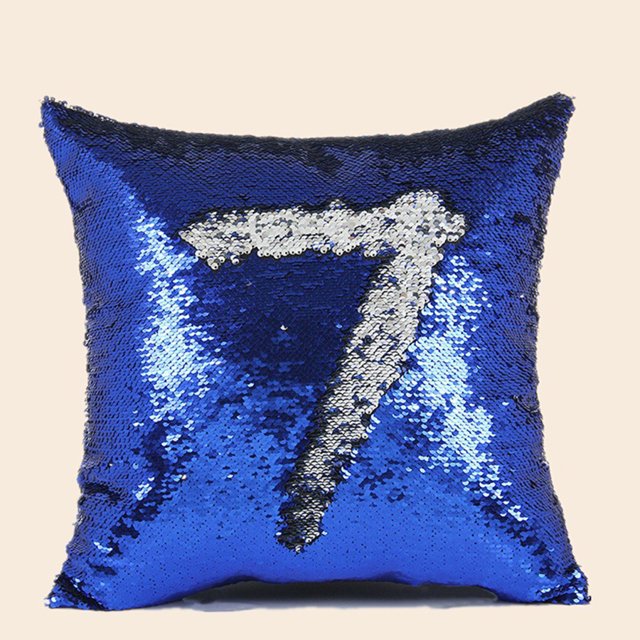Housses de Coussin Vierges 16 Po X 16 Po Réversibles à Paillettes Magiques (Bleu & Blanc)
