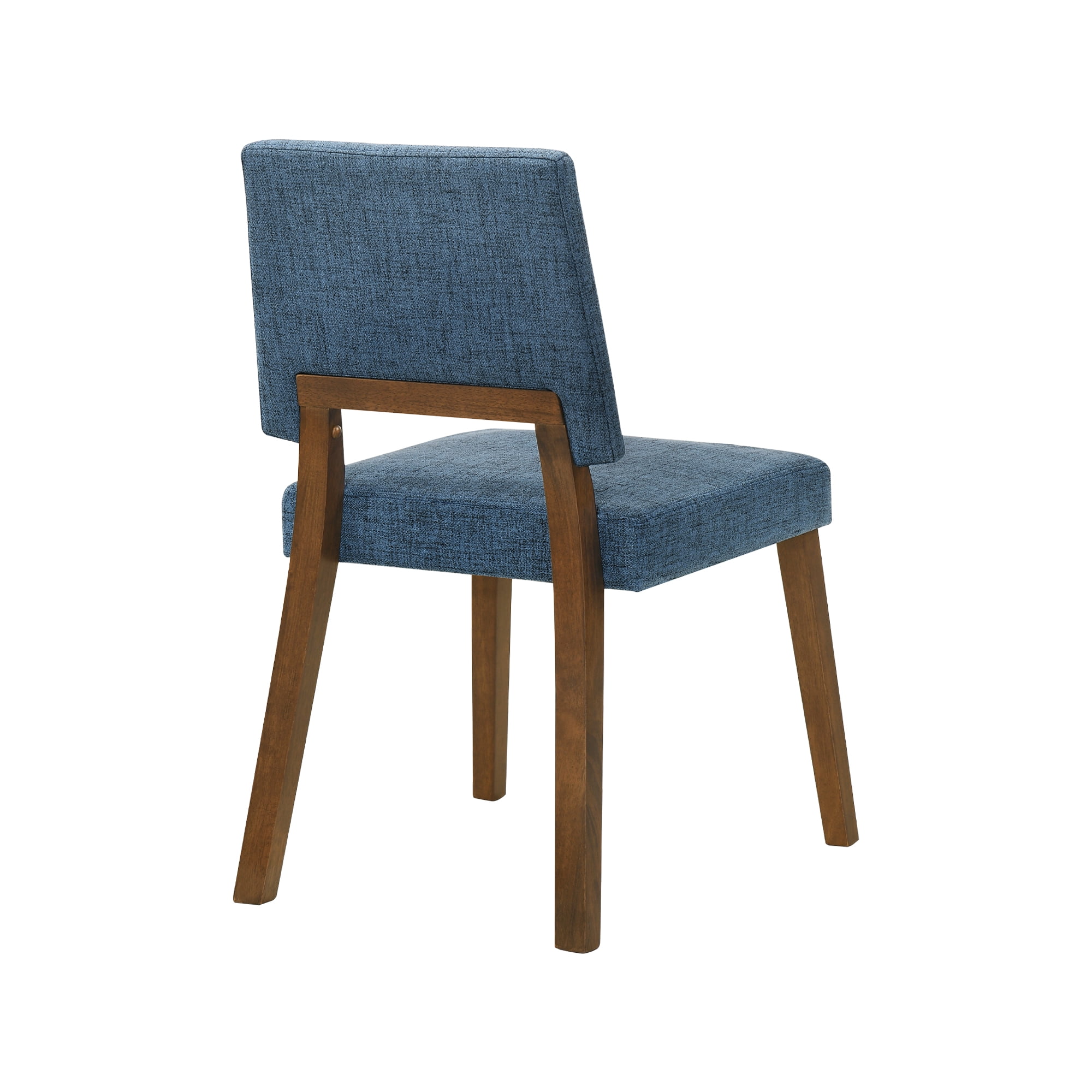 Channell 5 Piece Walnut Wood Dining Table Set with Benches in Blue Fabric