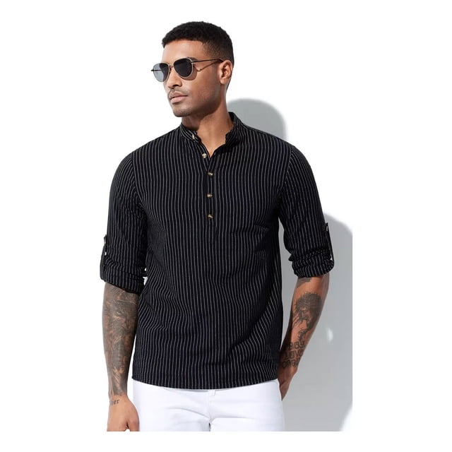 Camisa Slim Fit Rayas Cuello Mao Hombre Casual Casey Kevin
