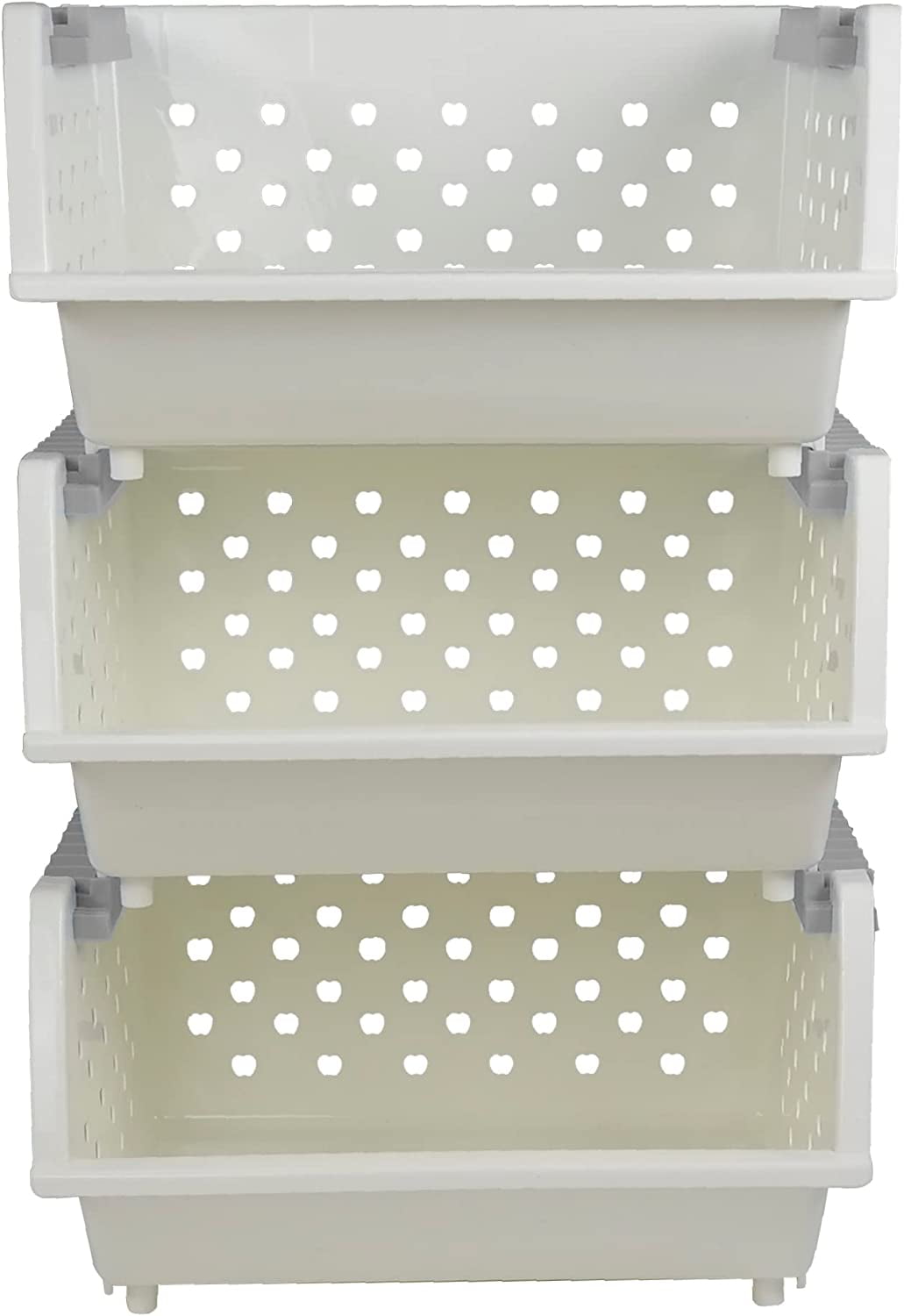 BSL 3Pack Plastic Stackable Storage Basket, White Stacking Organizer