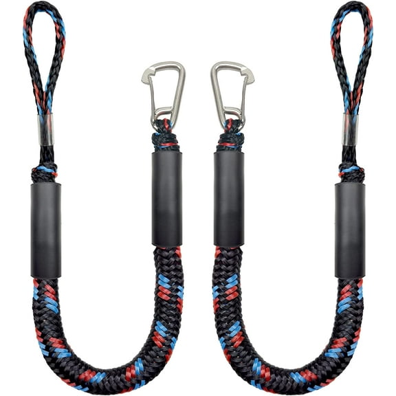 ABCISI 4 Feet Bungee Dock Line, Mooring Rope with Stainless Steel Clip Accessories - 2-Pack, Built-in Snubber, Compatible with Kayak, Canoe, Pontoon, Power Boat