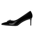 thumbnail image 4 of FSJ Women Classic Bowknot Pointed Closed Toe Slip On Pumps Thin Slim Mid Heels Pumps Ladies Office Party Wedding Dress Shoes Size 9 Black, 4 of 5