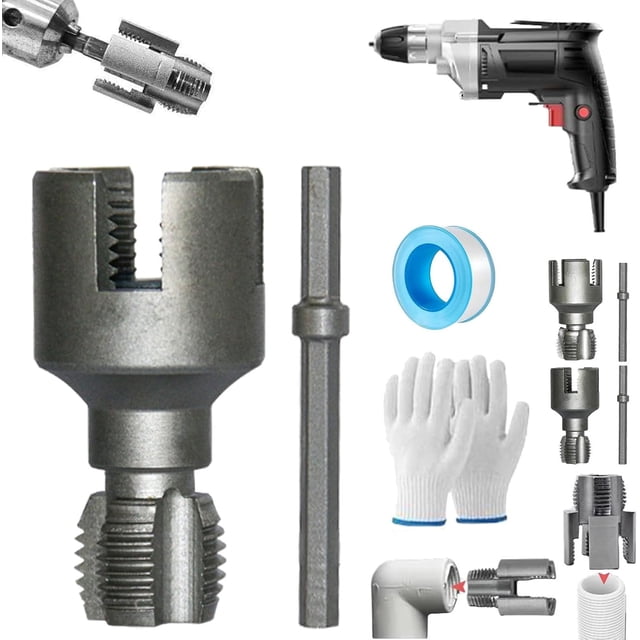 Integrated Internal & External Pipe Threading Tool, Pipe Thread Cutting Tool, Electric Drill Compatible PVC Pipe Threader Kit, Pipes Thread Maker Tooll for Cutting & Pipe (3/4" (DN20) Pipe)