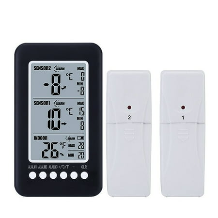 Wireless LCD Weather Station with 2 Sensor, Thermometer Monitor Freezer Alarm