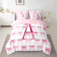 thumbnail image 2 of jejeloiu Letter A Monogrammed 7-Piece Twin Bedding Sets,Bowknot Bow Ribbon Bedding Comforter Set,Pink White Sheet Sets For Girls,Microfiber Room Decorative Reversible, 2 of 8
