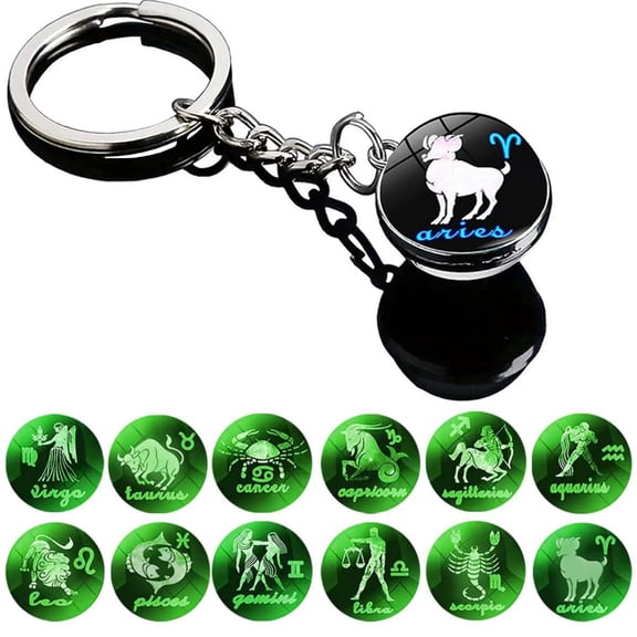 Glow in the Dark Constellation Keychain, Time Gemstone Zodiac Luminous Double-Sided Charm Key Ring, Unique Celestial Gift (A Leo)