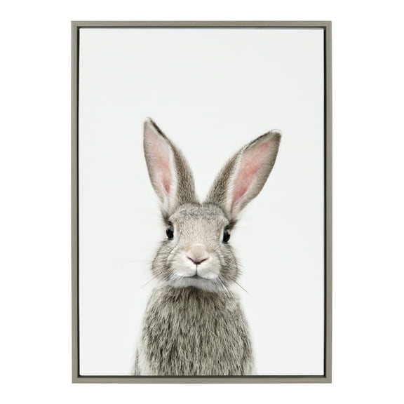Kate and Laurel Sylvie Female Baby Bunny Rabbit Animal Print Portrait Framed Canvas Wall Art by Amy Peterson, 23x33, Gray