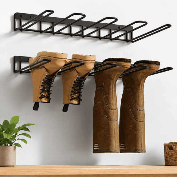 Boot Rack, Metal Wall Mounted Shoe Racks,Tall Shoe Rack, 4 Pair Boot Organizer for Tall Shoe and Cowboy shoes, Boots Trays for Entryway,Garage (2 Pack)