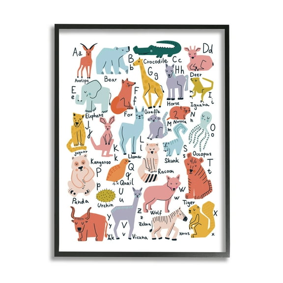 Stupell Industries Various Animal Alphabet Chart Educational Nature Wildlife Graphic Art Black Framed Art Print Wall Art, Design by Dominika Godette