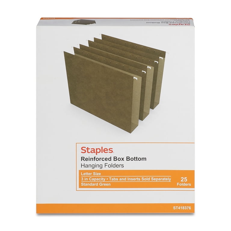 Staples Standard Green Hanging File Folders, 3
