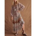 thumbnail image 4 of Elippeo Women Long Dress Floral Print Tie-Up Front Long Sleeve Dress Spring Summer Beach Holiday Boho Dress, 4 of 7
