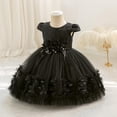 thumbnail image 3 of Girl's 3D Flower Waist Tulle Dress, Baby Toddler Flower Girl Wedding Dress with Bowknot, Shiny Butterfly Pageant Formal Dress for Birthday Christmas Party, 6M-5Y Black 100, 3 of 7