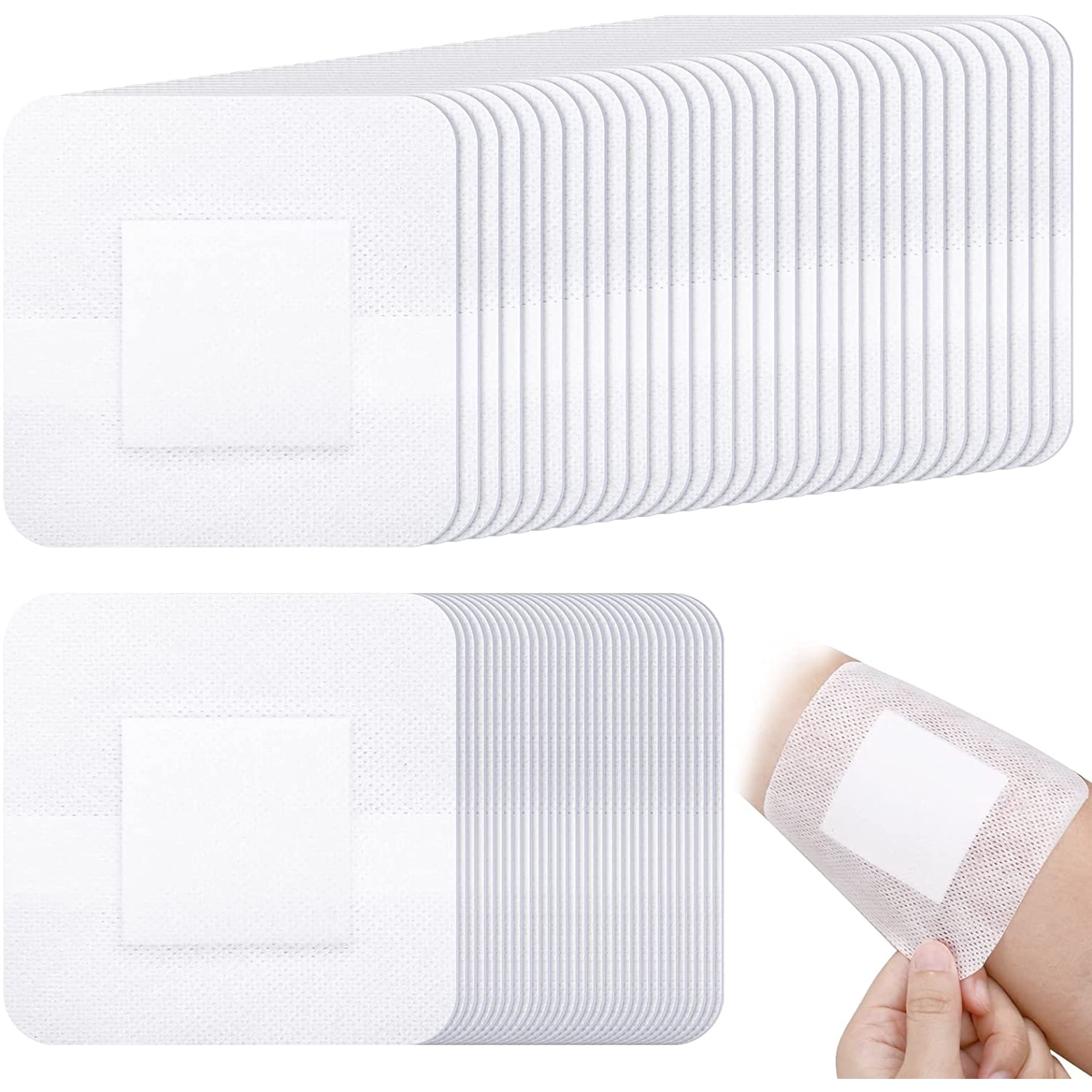 60 Pack Bordered Gauze Adhesive Island Dressings, 4x4 in Waterproof Breathable Wound Care Bandages with Non-Stick Absorbent Pad, Individually Wrapped for First Aid, Blisters, Minor Cuts