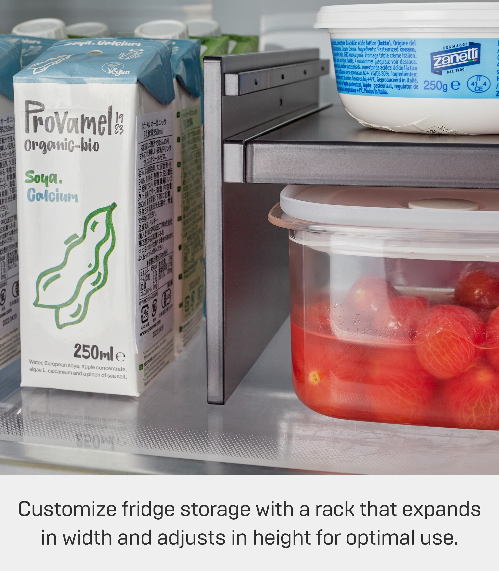Yamazaki Home Two-Way Adjustable Refrigerator Shelf, Black, Plastic, Expandable, Minimal Assembly