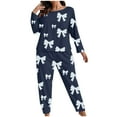 thumbnail image 4 of CHUMUD Womens Plus Size 2 Piece Pajama Sets Long Sleeve Crew Neck Tops and Pants Soft Bow Sleepwear Casual Nightwear Pjs Lounge Set, 4 of 5