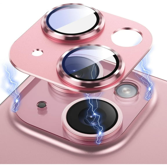 2023 Camera Lens Protector iPhone 15/ iPhone 15 Plus, Upgraded 3D Metal Anti-Scratch Camera Cover with 9H Tempered Glass Screen Protector, Camera Lens Cover Film Strong Adsorption -Pink