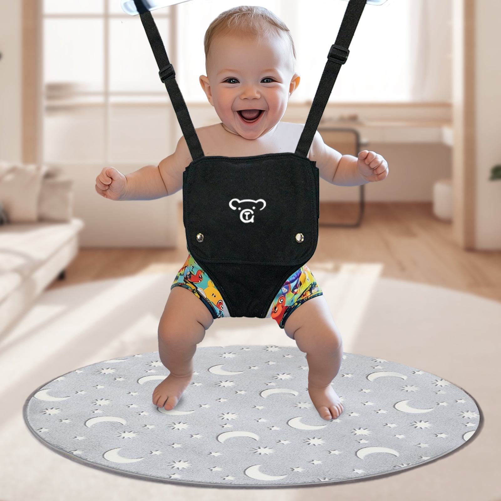G TALECO GEAR Baby Jumper with Stand, Portable Baby Bouncers and Jumpers with Floor Mat, Jumper for Baby Boys/Girls 6-24 Months, Black