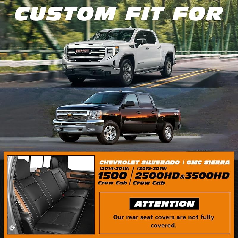 Seat Covers for 2007-2013 & 2019-2025 Chevy Silverado/GMC Sierra 1500 Crew Cab & 2020-2025 Chevrolet/GMC 2500HD/3500HD|Full Set for Truck |Front & Rear, Black