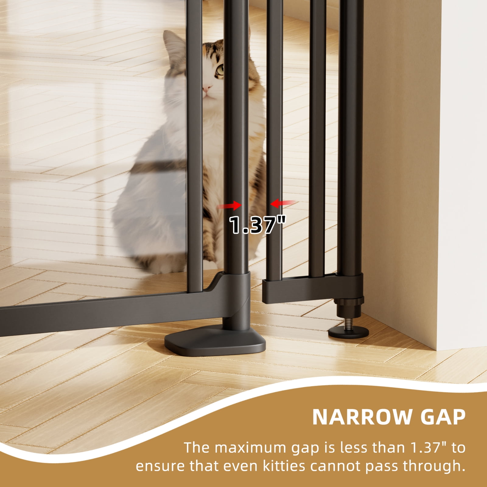 74-98" Extra Tall Cat Gate, 33.86-41.34, Transparent Double Doors, No Drilling Pressure Mount Pet Gate for Doorways/Stairs/Kitchen/Home, Auto Close, Black