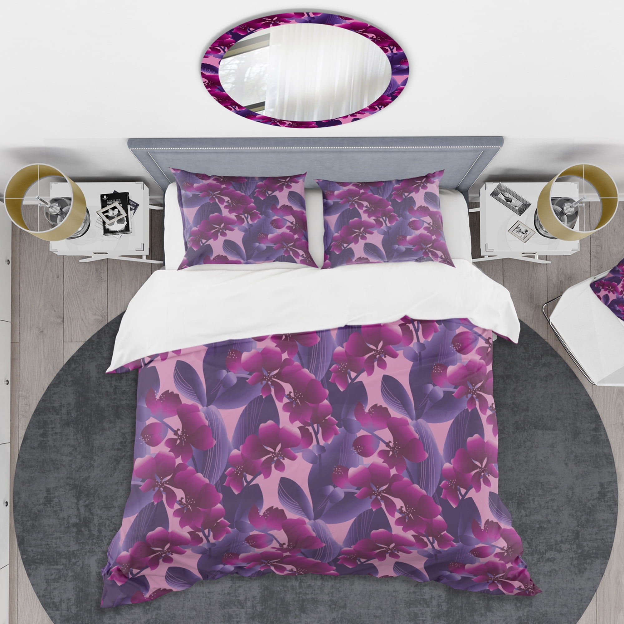 Designart 'Orchid blossom colorful pattern' Mid-Century Modern Duvet Cover Set