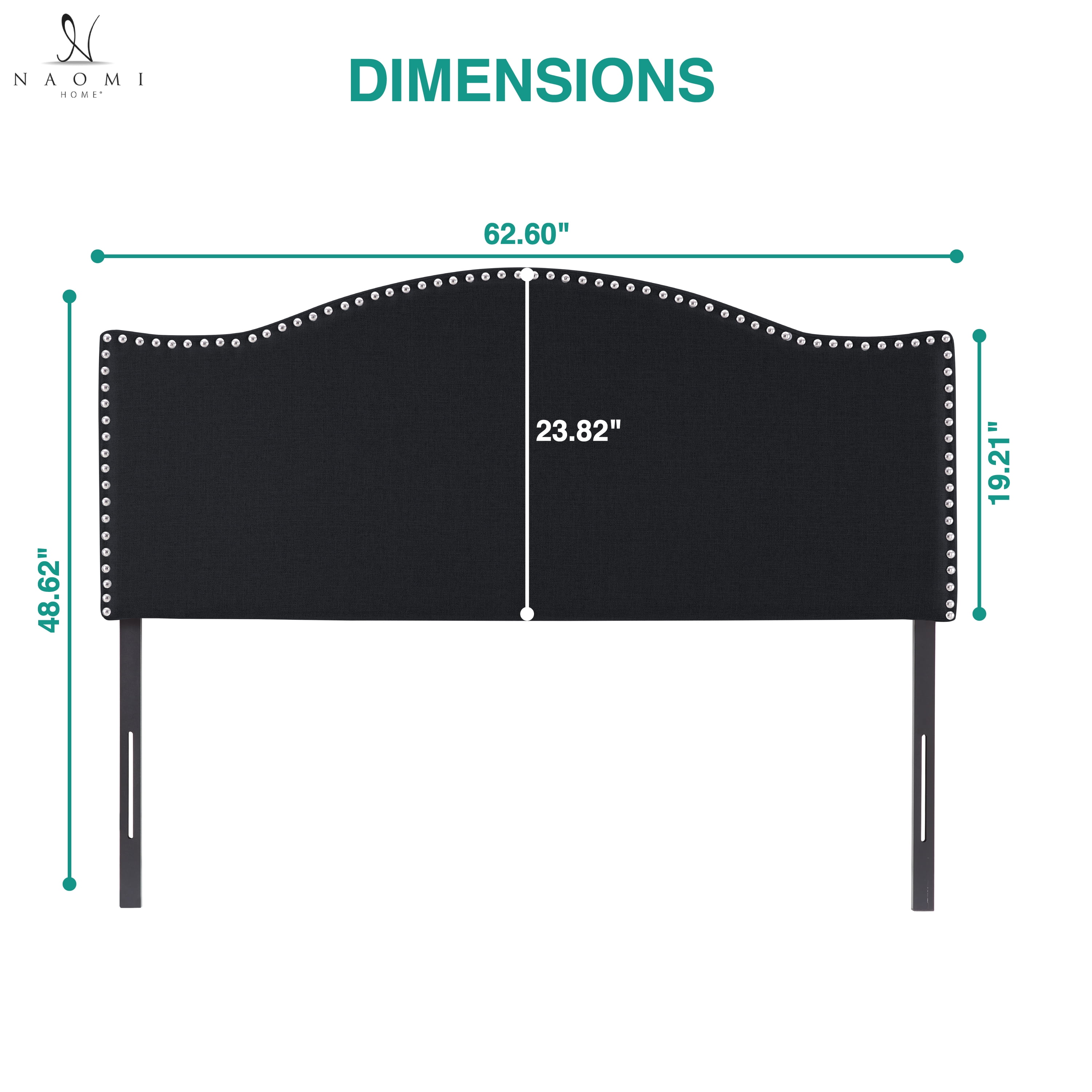 Catalina Black Upholstered Queen Headboard – Nailhead Trim, 12 Adjustable Positions