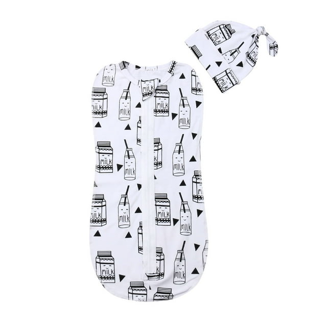 SUNSIOM Newborn Infant Baby Cartoon Animal Zipper Swaddle Wrap Blanket + Hat