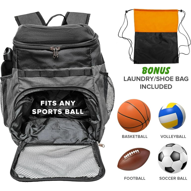 Xelfly Basketball Backpack with Ball Compartment Sports Equipment Bag for Soccer Ball Volleyball Gym Outdoor Travel School Team 2 Bottle Pockets