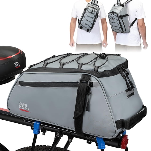 Bolsa trasera para bicicletas KEMIMOTO 11L, resistente al agua, gris